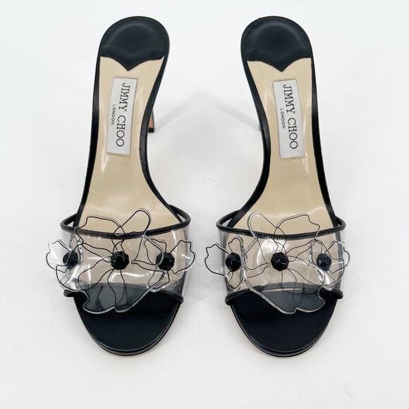 Jimmy Choo Black Saskia 85 Embellished Floral PVC Slip-On Sandal Heels IT 39.5 - Picture 5 of 11